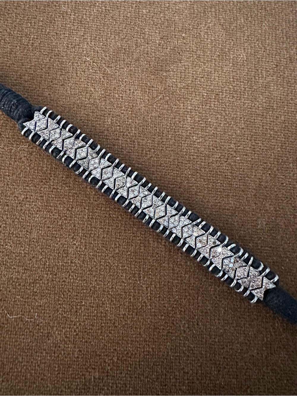 Diamond, silver and macrame rope bracelet